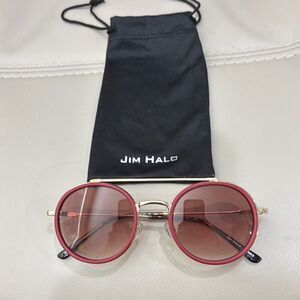 Jim Halo Round Sunglasses with Red Frame